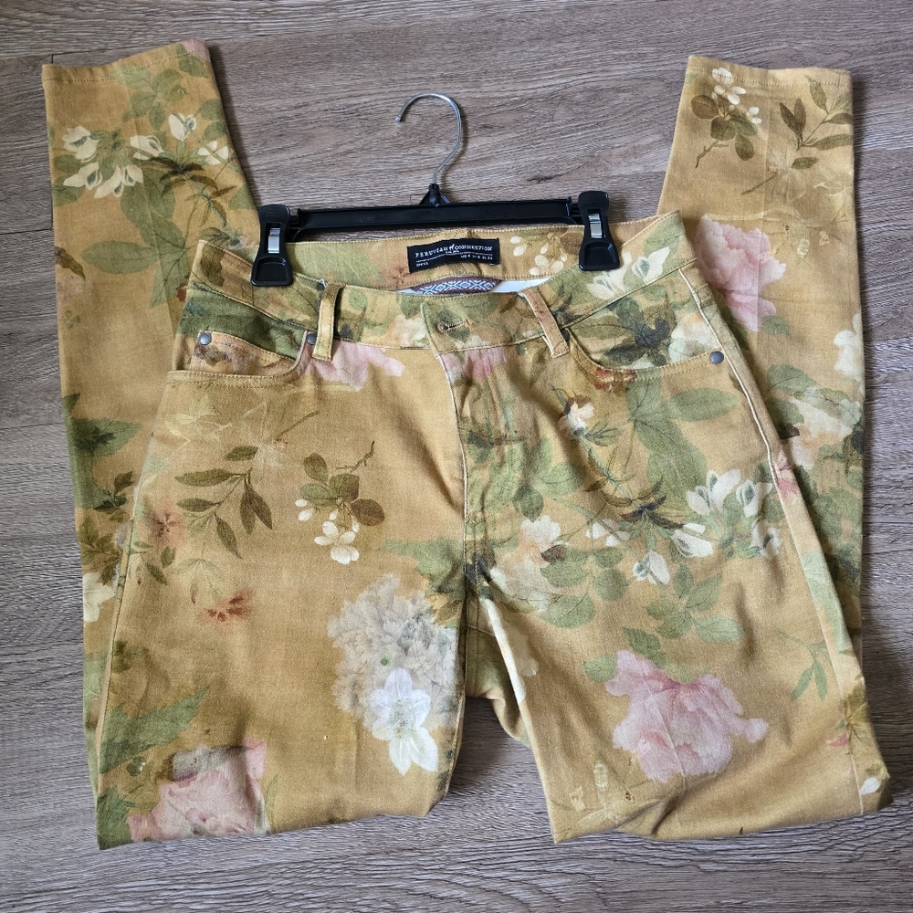 Peruvian Connection Mustard Yellow Floral Jeans